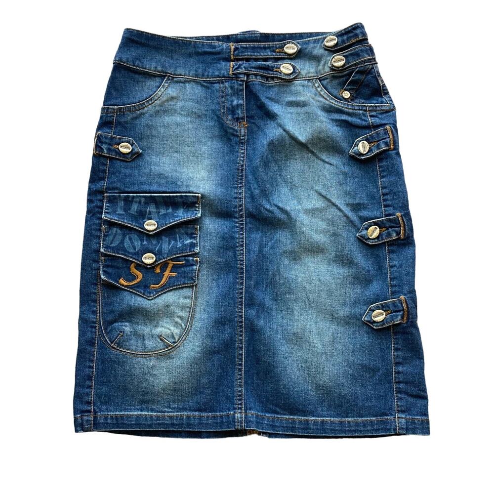 VTG Sassofono Y2K 90s Embellished Denim Skirt 27 Medium Wash Italy